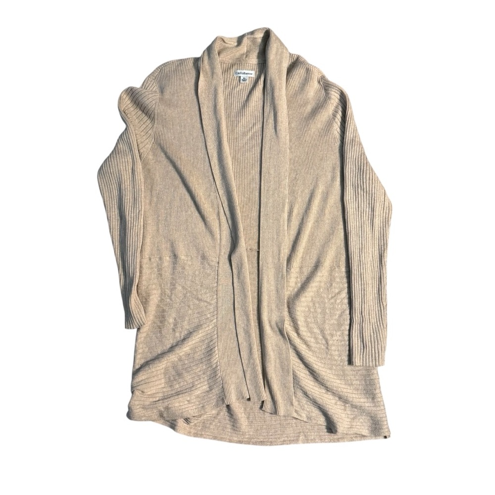 Croft & Barrow Open Front Long Knit Cardigan Womens XL Beige Long Sleeve Sweater